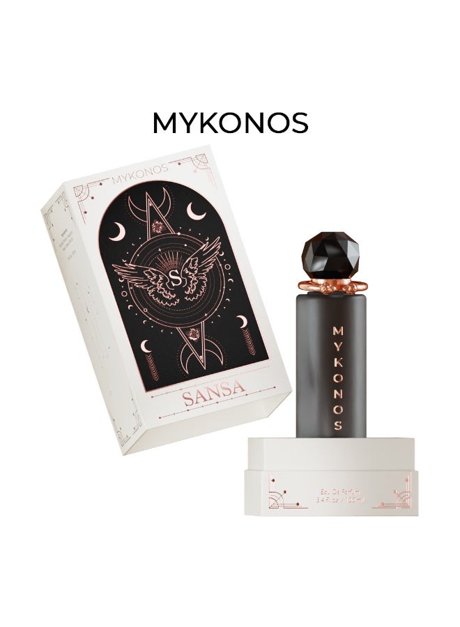 MYKONOS Sansa EDP 100ml – Peach Black Tea Osmanthus Toffee Orris Dark Chocolate Vetiver Unisex Perfume - Image 3